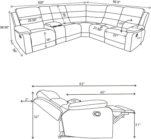 David 3-Piece Motion Sectional Sofa In Smoke Manual Reclining