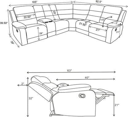 David 3-Piece Motion Sectional Sofa In Smoke Manual Reclining