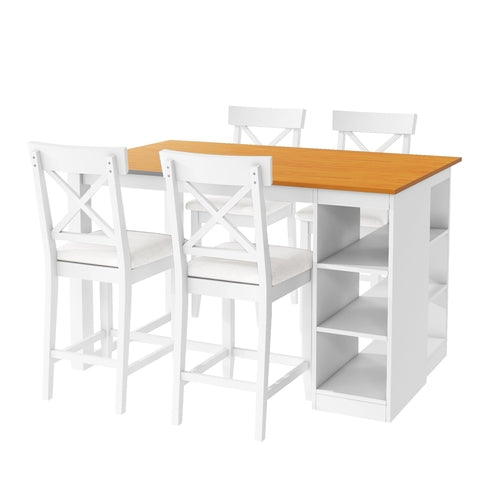 60'Lx30'W Solid Wood Farmhouse Counter Height Dining Table Set with