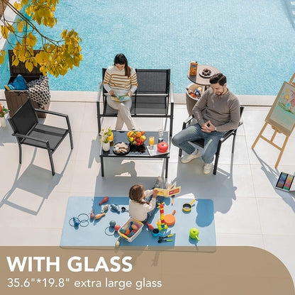 4 Piece Outdoor Patio Set With Glass Table Black Durable