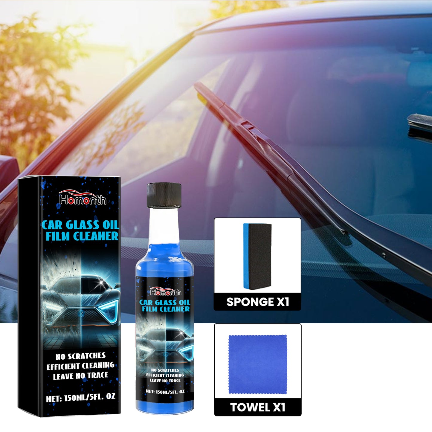 Car Glass Oil Film Cleaner, Car Windshield Decontamination Cleaning Multi-Purpose Cleaner