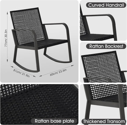 Three Piece Patio Bistro Set With Rocking Chairs And Cushions Beige