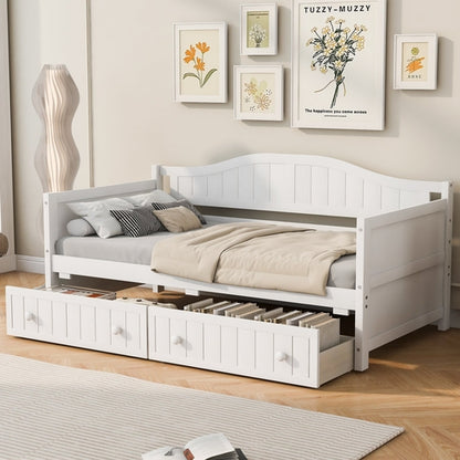 Twin Wooden Daybed with 2 drawers, Sofa Bed for Bedroom Living Room,No