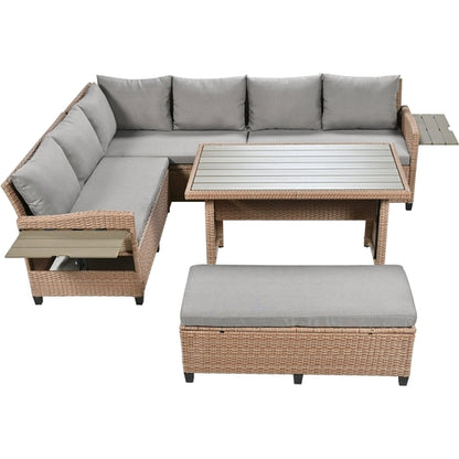 5-Piece Outdoor Patio Rattan Sofa Set, Sectional PE Wicker L-Shaped