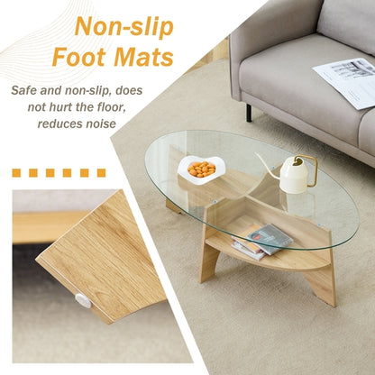 Oval Glass Coffee Table – 41.3" Modern Tempered Glass Table,
