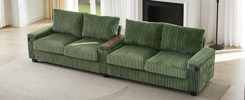 Modern 4-Seater Corduroy Sofa Couch with USB Ports, Hidden Storage and