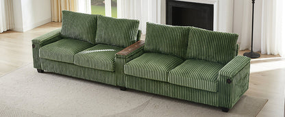 Modern 4-Seater Corduroy Sofa Couch with USB Ports, Hidden Storage and