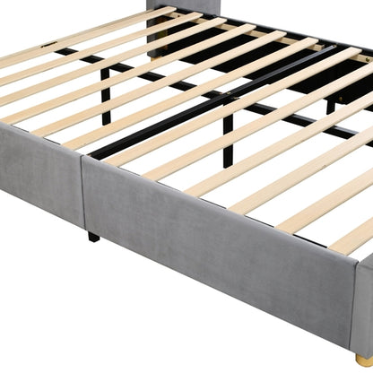 Upholstered Platform Bed with Outlets, USB Ports, Pillows and Storage