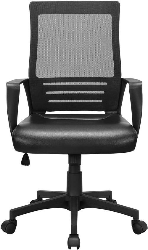 Ergonomic Office Chair Leather Seat Mesh Back Black With Lumbar
