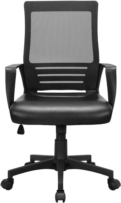 Ergonomic Office Chair Leather Seat Mesh Back Black With Lumbar