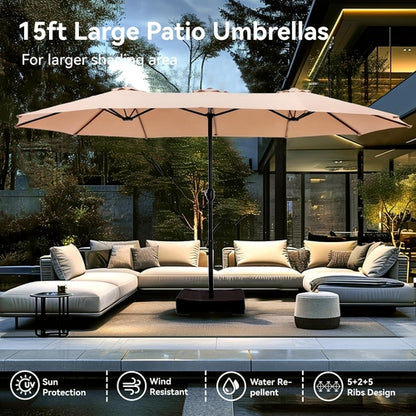 15Ft Large Patio Umbrellas with Base Included, Outdoor Double-Sided