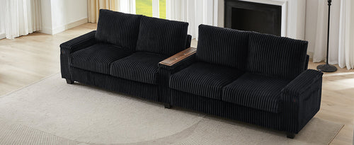 Modern 4-Seater Corduroy Sofa Couch with USB Ports, Hidden Storage and