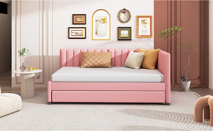 Upholstered Daybed with Trundle Sofa Bed Frame No Box Spring Needed,