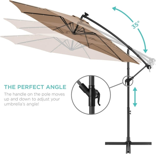 10 Foot Solar LED Offset Patio Umbrella With Easy Tilt Adjustment In