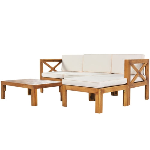 Outdoor Backyard Patio Wood 5-Piece Sectional Sofa Seating Group Set
