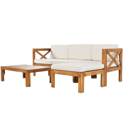 Outdoor Backyard Patio Wood 5-Piece Sectional Sofa Seating Group Set