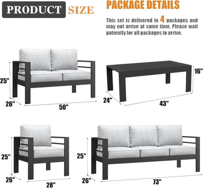5 Pieces Modern Aluminum Patio Furniture Set, Outdoor Conversation