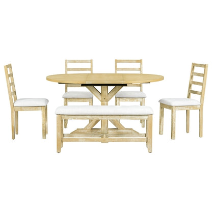 Farmhouse 6-Piece 60inch Extendable Pedestal Dining Table Set with