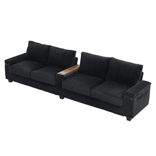 Modern 4-Seater Corduroy Sofa Couch with USB Ports, Hidden Storage and