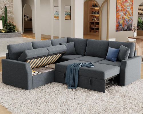 Oversized L Shaped Sleeper Sectional Sofa With Storage