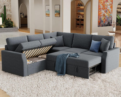 Oversized L Shaped Sleeper Sectional Sofa With Storage