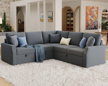 Grey L Shaped Sectional Sofa Bed 85 Inch With Storage