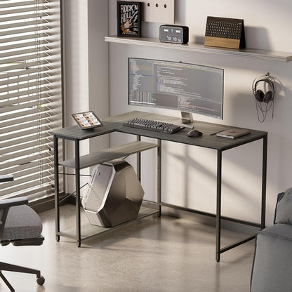 43 Inch L Shaped Desk With Reversible Shelves Espresso Gray