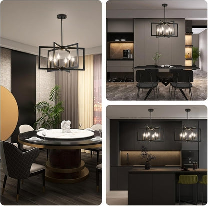 Black Metal Chandelier For Dining Room 6 Light Modern
