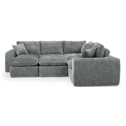 Modern Boucle L-Shaped Sectional Sofa with Two Moveable Ottomans,
