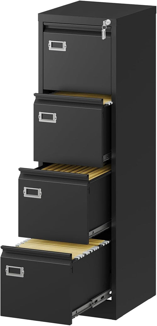 Lockable 4 Drawer Vertical File Cabinet Black Metal For Home Office