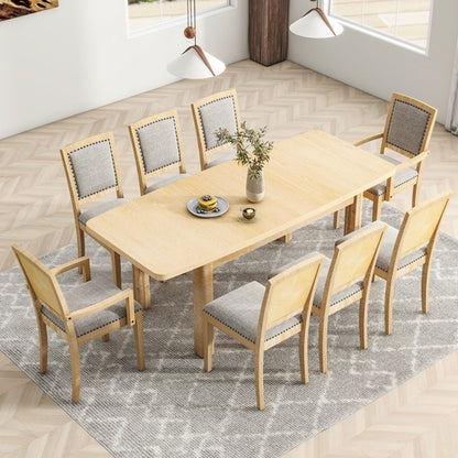 Rustic Extendable Dining Table Set with Removable Leaf, 6 Upholstered