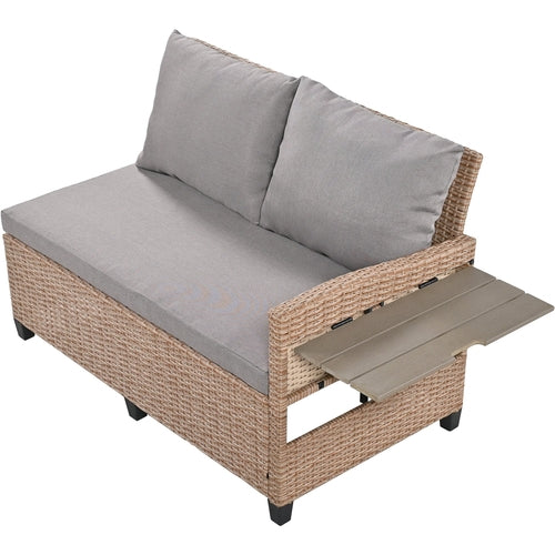 5-Piece Outdoor Patio Rattan Sofa Set, Sectional PE Wicker L-Shaped