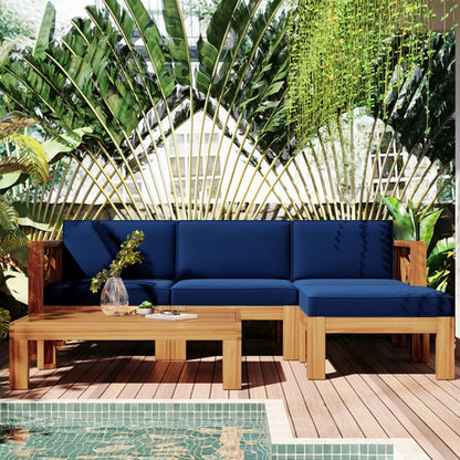 Outdoor Backyard Patio Wood 5-Piece Sectional Sofa Seating Group Set