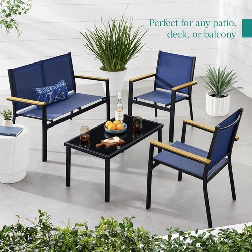 4 Piece Outdoor Textilene Patio Conversation Set Loveseat And Table