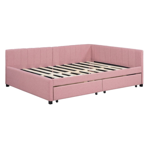 Upholstered Daybed with 2 Storage Drawers Sofa Bed Frame, Linen Fabric