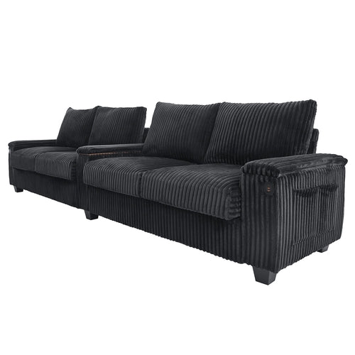 Modern 4-Seater Corduroy Sofa Couch with USB Ports, Hidden Storage and