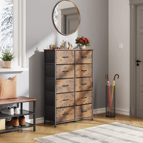Tall Rustic Brown Dresser With 10 Deep Drawers For Bedroom