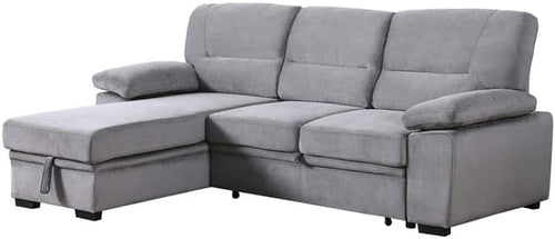 Gray Velvet Reversible Sleeper Sectional Sofa With Storage