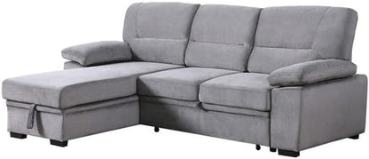 Gray Velvet Reversible Sleeper Sectional Sofa With Storage