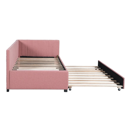 Upholstered Daybed with Trundle Sofa Bed Frame No Box Spring Needed,