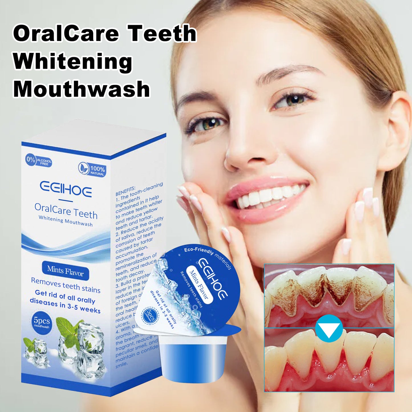 EELHOE Whitening Mouthwash, Clean Stains Oral Care Fresh Breath Mouthwash