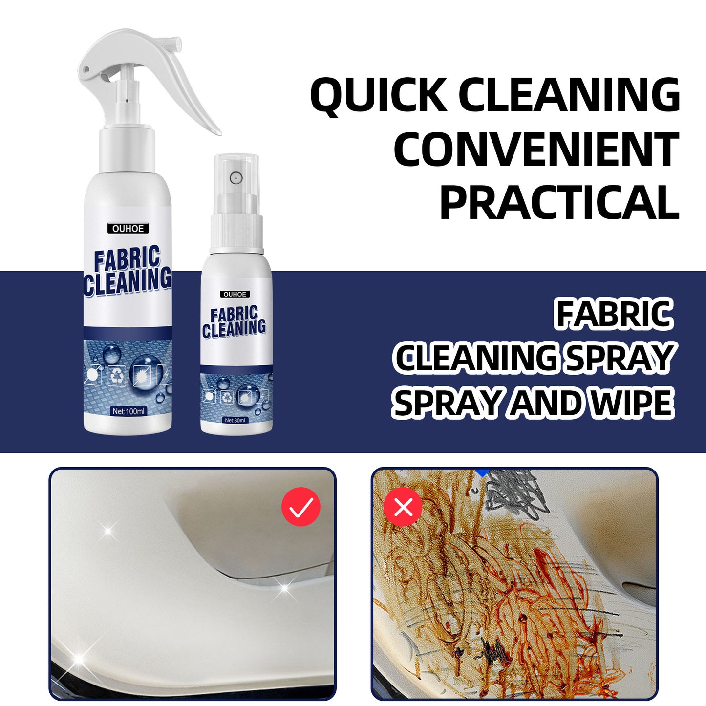 Fabric Cleaning Spray, Car Cleaner Interior Ceiling Fabric Flannelette Seat Decontamination Cleaner