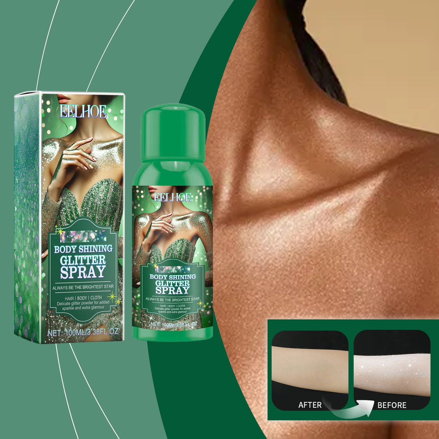 Shining Glitter Spray, Highlighter Spray Natural Stereoscopic Long-Lasting Brightening Glitter