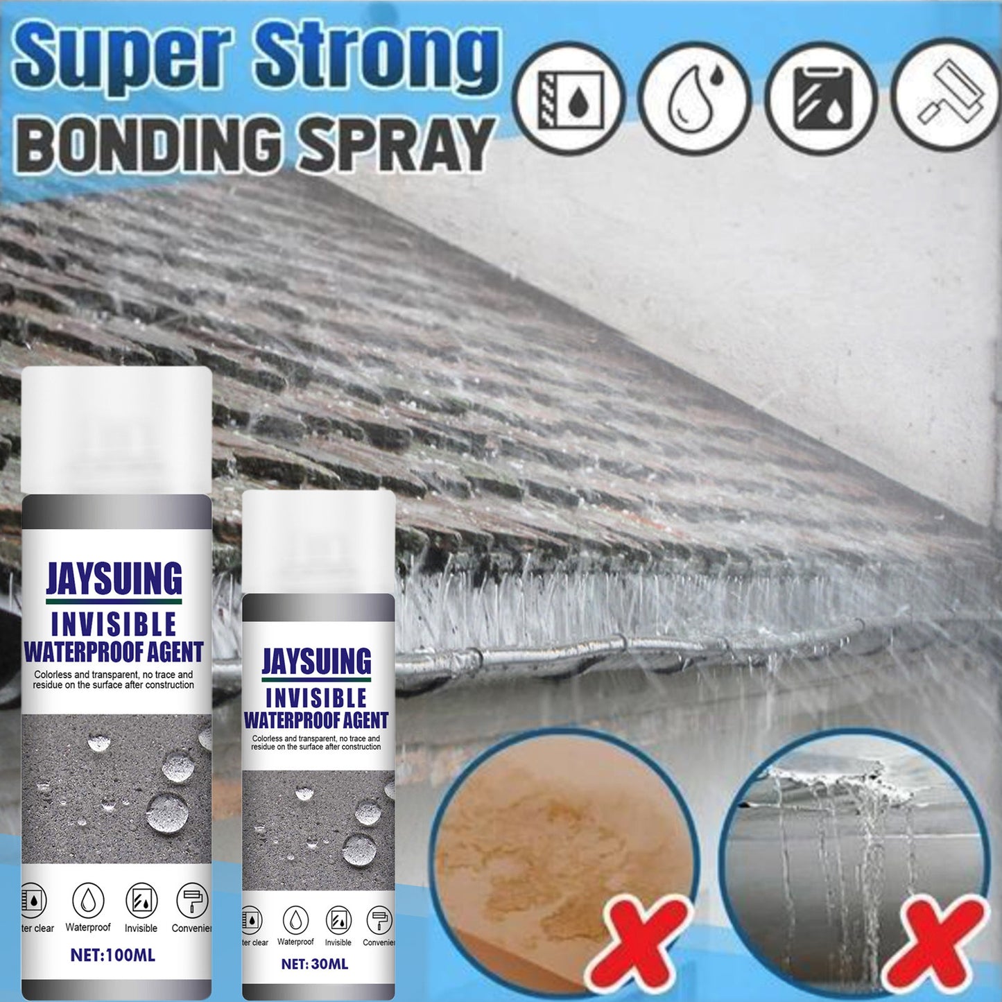 Jaysuing Waterproof Glue, Permeable Waterproof And Moisture-Proof Invisible Adhesive Toilet Tile Exterior Wall Roof Leak Repair Agent