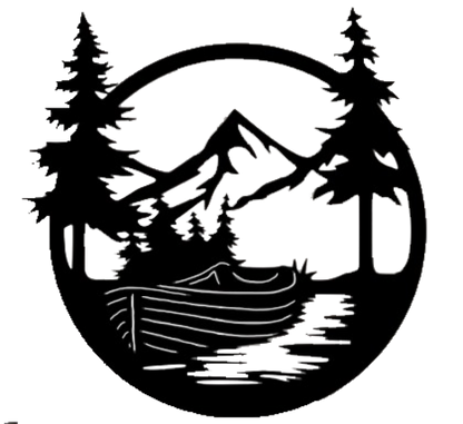 Boat Mountains Scene - Metal Wall Art