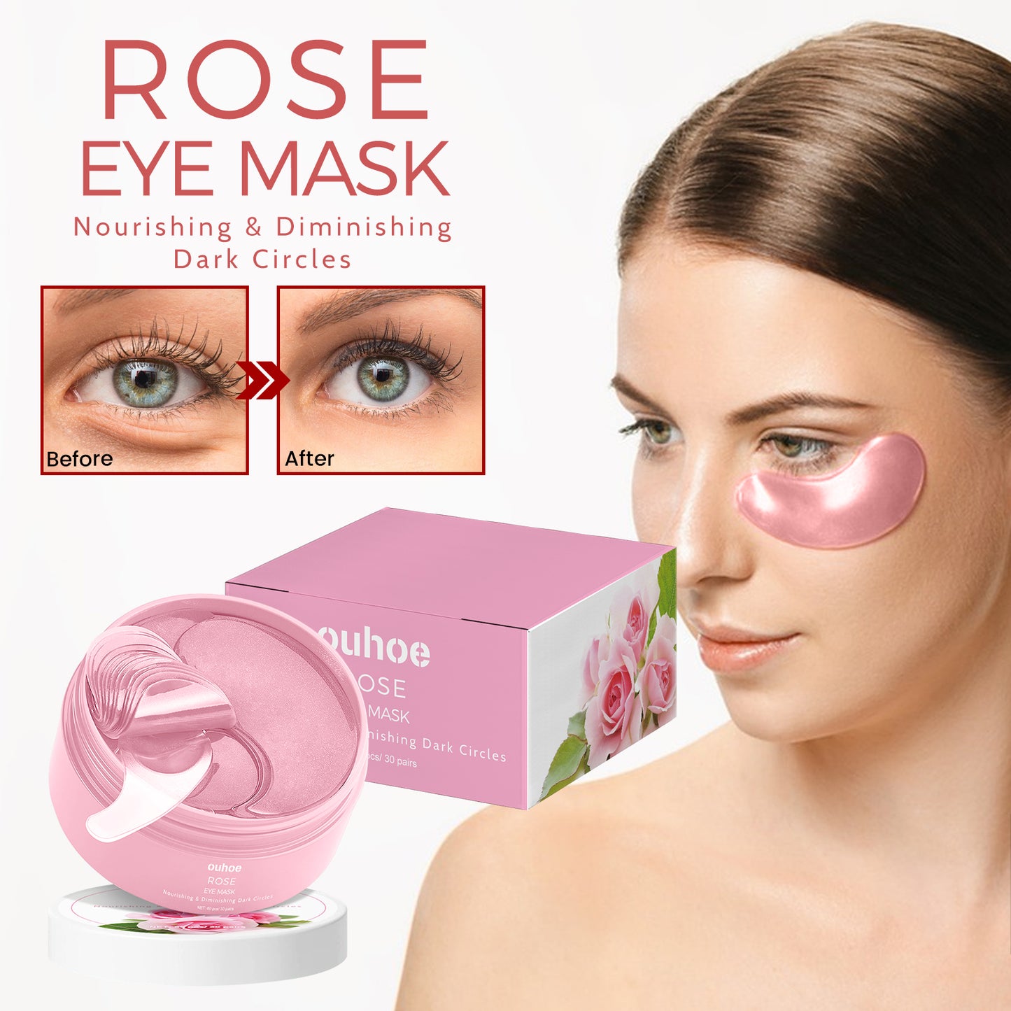 Pink Rose Eye Mask, Reduces Fine Lines, Bags, Dark Circles, Moisturizes And Tights Skin Care Eye Mask