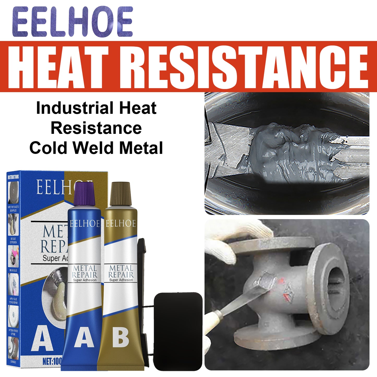 EELHOE Metal Repair Glue, Crack Plugging Quick Dry High Temperature Welding Metal Repair Agent