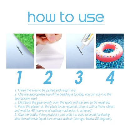 Pool Repair Kit, Swimming Ring Air Cushion Tent Crack Leakage Waterproof Transparent Adhesive Repair Subsidy