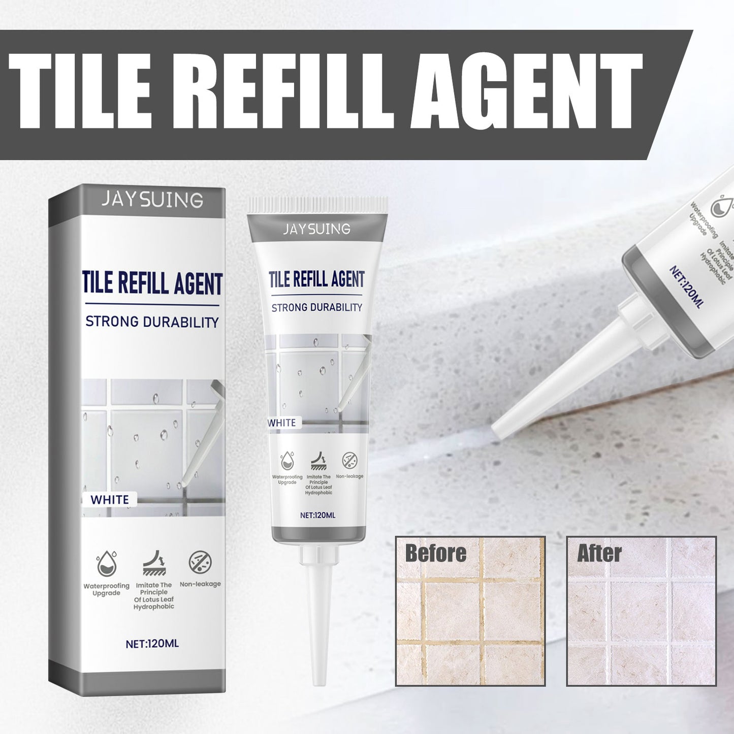 Jaysuing Tile Refill Agent, Kitchen Bathroom Waterproof Floor Mildew Proof Joint Tile Tip Sealant
