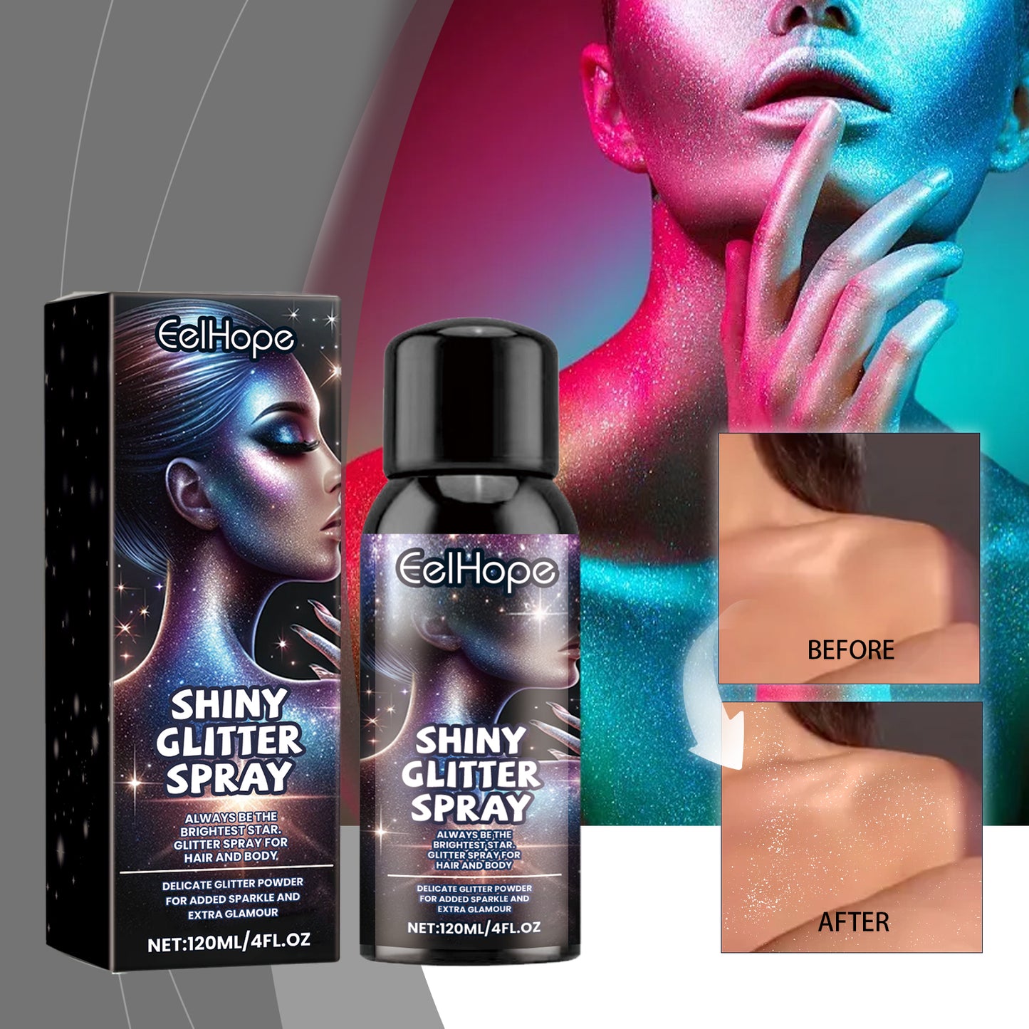 Highlight Brightening Glitter Spray, Hair Body Collarbone Spray Brightening Glitter Powder Holiday Bash